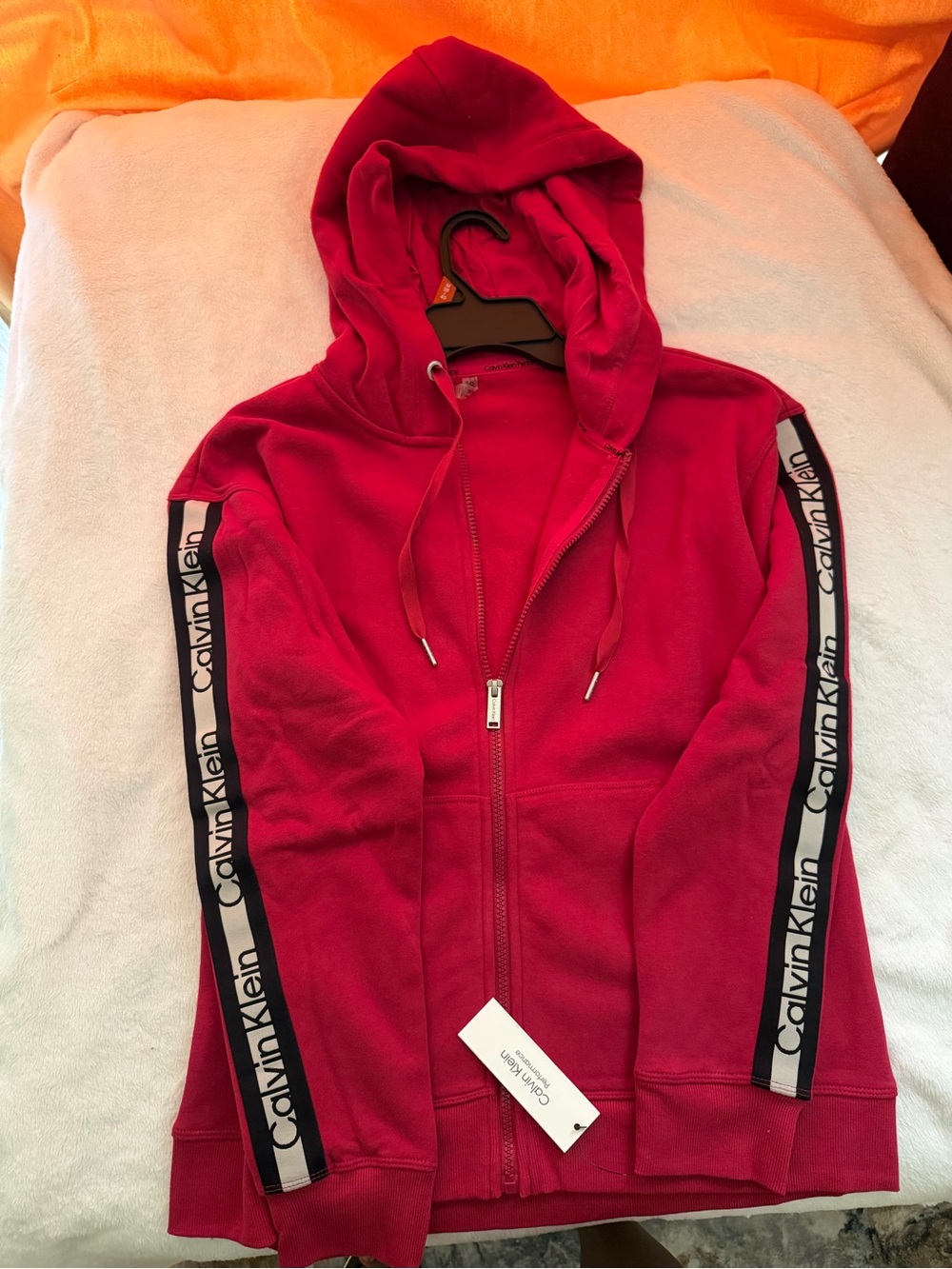 Calvin Klein women Red Full-Zip Hoodie with Logo Tape